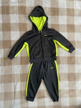 Nike 12-18 Month Dark Grey & Neon Yellow Hooded Tracksuit Set